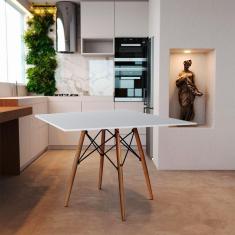 Mesa Eames Eiffel Quadrado Tampo De Madeira 90Cm Branco - Branco