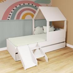Bicama Casinha com Telhado e Escada/ Escorregador Branco Megamobilia