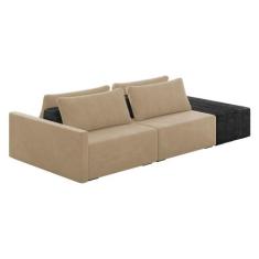 Sofá Ilha 2 Lugares Living 232cm Modulado Sala Lary Veludo/PU Pto K01 