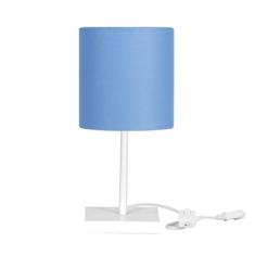 Abajur Eros Cilindrico Azul Base Toda Branca Quadrada - MARRYLUZ