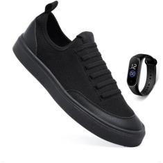 Tenis Sapatenis Casual Calce Facil Preto Cano Baixo Nylon Sola Reta Co