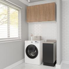 Lavanderia Modulada 2 Peças 1 Armário Aéreo 3 Portas 1 Balcão Ipanema Cabecasa Madeiramadeira Grafite Trama/Acácia