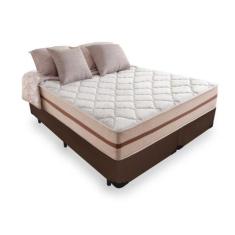 Cama Box Queen Tecido Sintético Marrom com Colchão Pillow Angel - Bell