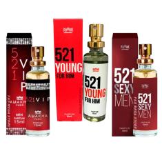 Kit 3 Perfume Masculino 521 Vip Men Young Him Sexy Amakha
