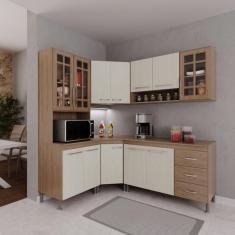 Cozinha Modulada Completa Fidelitá Paris 5 Peças 340cm 12 Portas 3 Gavetas Com Tampo Nogal/salinas