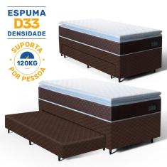 Cama Box com Colchao de Espuma D33 Pillow Top Comfort Luxo + Auxiliar de Espuma Unique Solteiro 88cm