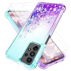 Capa para Samsung Galaxy A13 4G com protetor de tela*2, capa para celular Galaxy A13 4G fofa transparente coração líquido glitter macio TPU protetor à prova de choque, capa A13 para mulheres meninas,
