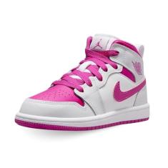 Nike Tênis de basquete Jordan Kids Preschool 1 Mid, Iris Whisper/Fire Pink-branco, 15