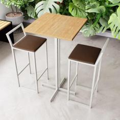Conjunto Mesa Alta Bar Bistrô Quadrada Pinus 2 Banquetas Confort Estof