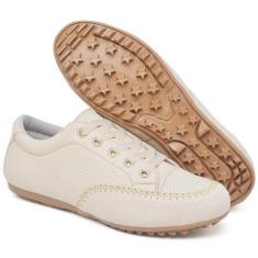 Tenis Casual Mocassim Feminino Conforto Antiderrapante com Cadarço e Detalhes-Feminino