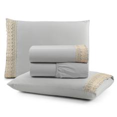 Jogo de Lençol Queen Suavitec com Grippir 4 Peças - Cinza