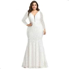 Vestido Noiva 64 Longo Plus Size Renda Casamento Civil Festa - Bella F