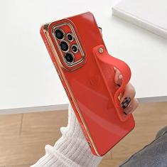 Capa de coração de amor lateral de revestimento de luxo para Samsung Galaxy S23 S22 Ultra S20 FE S21 Plus A52 A53 A23 A14 A12 A13 capa de alça de pulso, vermelho, para Samsung S22 Plus