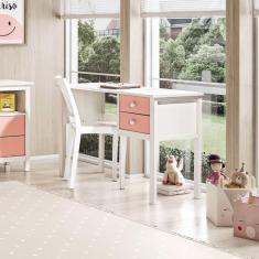 Escrivaninha Infantil Club House Sweet com 2 Gavetas Casatema Branco/Rosa