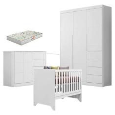 Quarto de Bebê Eloá com Berço Americano Retro Maya Branco Acetinado com Colchão Gazin - Phoenix Baby