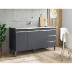 Balcão Gabinete de Pia Andréia 150cm Cinza S/ Tampo - AJL Móveis