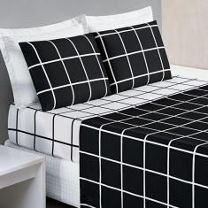 Jogo De Cama Com Lençol De Cima 200 Fios Austin Queen 04 Peças - Preto