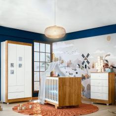 Quarto de Bebê Completo Life 100% Mdf 3 Portas 6 Gavetas Branco/Ypê 4109 - Tigus Baby