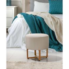 Pufes Banqueta Redonda Para Sala Decoração Interior Pes Ferro Cobre Tecido Bege