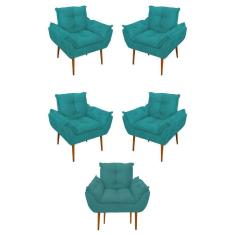 Kit 05 Poltrona Opala Sofá Sala, Quarto, Escritório Suede Cor:azul Turquesa