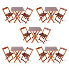Kit de 5 Conjuntos de Mesa Dobrável 70x70 com 2 Cadeiras Imbuia - Tari