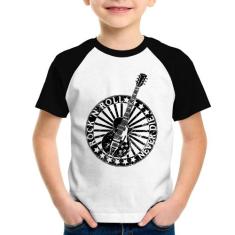 Camiseta Raglan Infantil Rock n Roll Never Die Guitarra - Foca na Moda