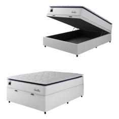 Cama Box Baú Casal Colchão Molas Ensacadas Com Pillow Sevilha 138x188x74cm Branco/Cinza Hellen