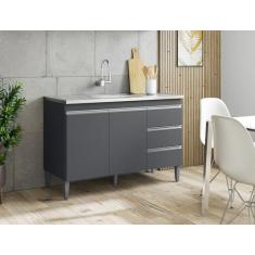 Balcão Gabinete de Pia Andréia 120cm Cinza S/ Tampo - AJL Móveis