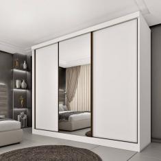 Guarda Roupa Casal 3 Portas Correr Com Espelho Central Inteiriço Peliculado e 6 Gavetas Monte Carlo Tcil