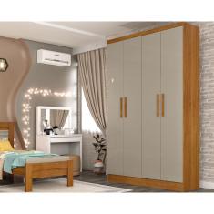 Guarda Roupa Solteiro Amsterdam 4 Portas de Abrir 2 Gavetas 100% MDP Cinamomo-Off White Tcil Móveis