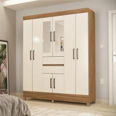 Guarda Roupa Casal Terni 8 Portas 2 Gavetas MDP com Espelho Amêndola-Off-White Casa H