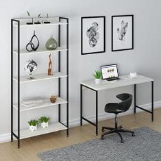 Conjunto Home Office Industrial 2 Peças Escrivaninha com Estante Active Yescasa Snow/preto