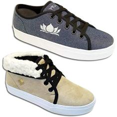 Kit 2 Pares Tenis Casual Feminino Trilupy Azul e Creme