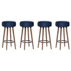 Kit 4 Banquetas Alta Pés Palito Roma Azul 70cm