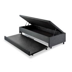 Bicama com Baú Solteiro 96x203 Cm Linho Cinza