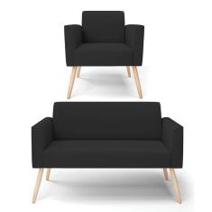 Sofá Namoradeira Com Poltrona Pés Palito Natural Marisa Veludo D03 - D\`rossi Cor Preto