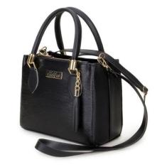 Bolsa Media Transversal Feminina Com Detalhe Chaveiro e  Alça de mão-Feminino