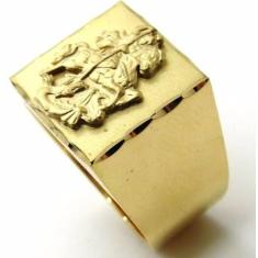 Anel Quadrado em Ouro 18k 750 Amarelo Sao Jorge Guerreiro - FAF33SJ-K7