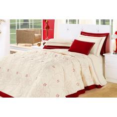 Cobre leito belle queen 5 peças - AQUARELA , Palha/Vermelho