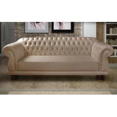 Sofá Chesterfield 3 Lugares 230 cm Corano Bege Almofada Fixa - Novo En