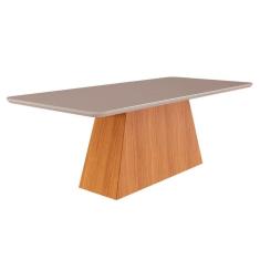 Mesa p/ Cozinha Helena c/ Tampo Madeirado c/ Vidro 210x100cm Nature/Off White - Cimol