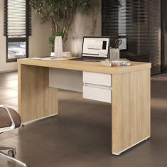Mesa para Escritório Diretor em Tamburato com 2 Gavetas Carvalho/Branco