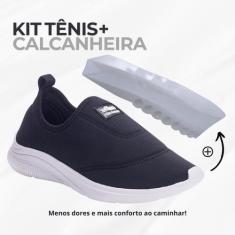 Kit 1 Par Tenis Ortopédico Calce Fácil Slip On Casual + Calcanheira Pa
