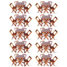 Kit De 10 Conjuntos De Mesa Dobrável 70x70 Com 4 Cadeiras Imbuia - Cor: Marrom