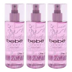 Perfume Bebe Sheer Body Mist para mulheres, 250 ml, pacote com 3