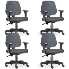 Kit 04 Cadeiras de Escritório Giratória Executiva Ergonômica Job L02 Linho Chumbo - Lyam Decor