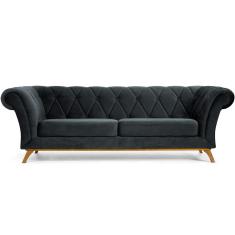 Sofá 3 Lugares Para Sala de Estar Império 180 cm D02 Veludo Cinza C-317 - Lyam Decor