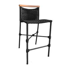 Banqueta Anne Em Corda Náutica Base Em Alumínio Preta Com Detalhe Em Madeira Preta - Cor: Preto