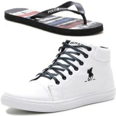 Kit Tênis Casual Com Sola Reta Cadarço Mais Chinelo básico Masculino Confortável-Masculino