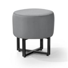 Pufes Banqueta Redonda Para Sala Decoração Interior Pes Ferro Preto Tecido Cinza